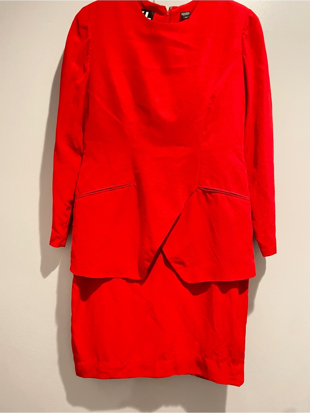 Vintage YL by Yair Petites Red Long-Sleeve Knee Length Dress Size 10p 100% silk